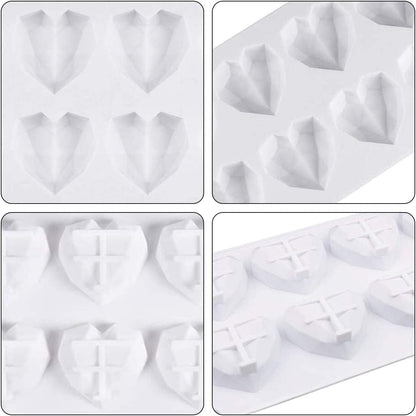 1 Pack Diamond Heart Silicone Chocolate Molds with 6 Greeting Cards