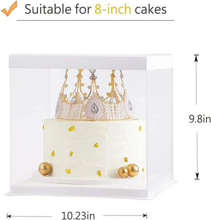 2Pcs Large Cake PET Clear Box, 10" X 10" X 9" with ribbon