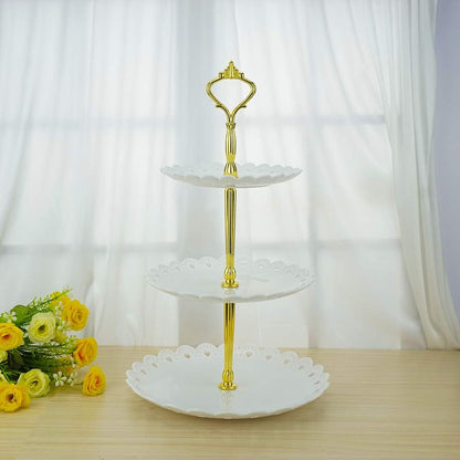 3-Tier White Gold Plastic Dessert Stand