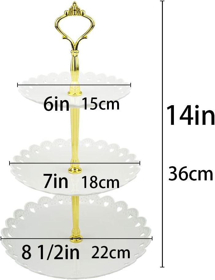 3-Tier White Gold Plastic Dessert Stand