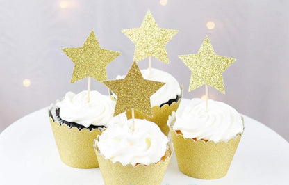 50 Pcs Gold Star Cupcake Toppers