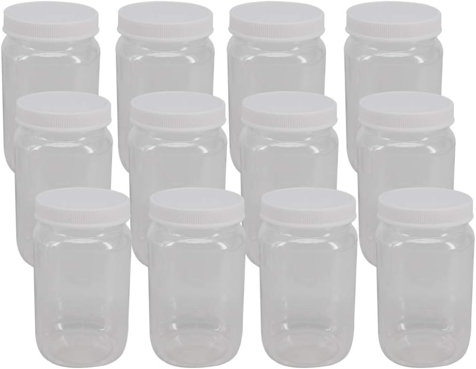 16 Oz Clear Plastic Mason Jars with Seal Lids -12pk