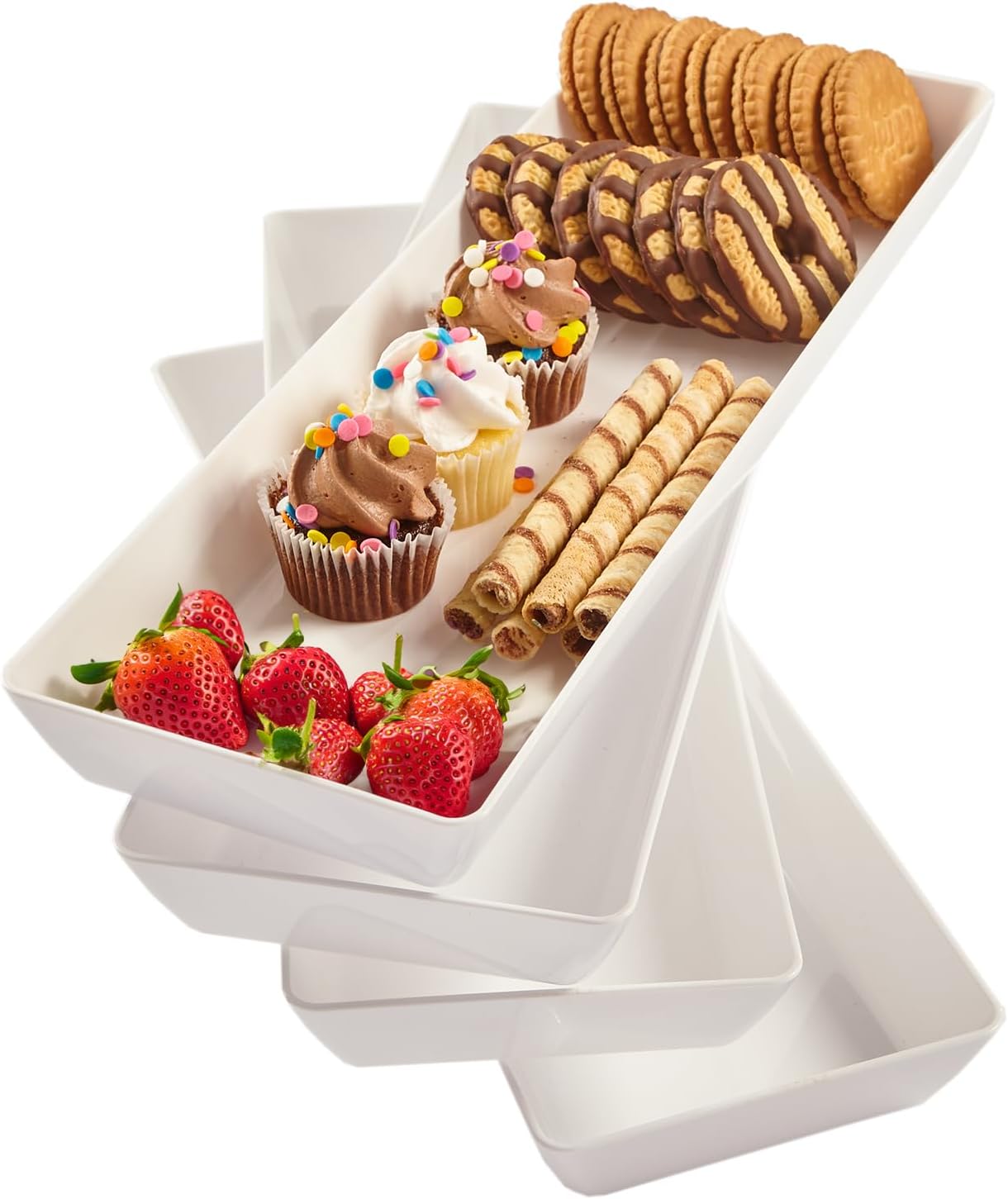 (Set of 4) 15” x 5” | Narrow Reusable Rectangular Party Platters