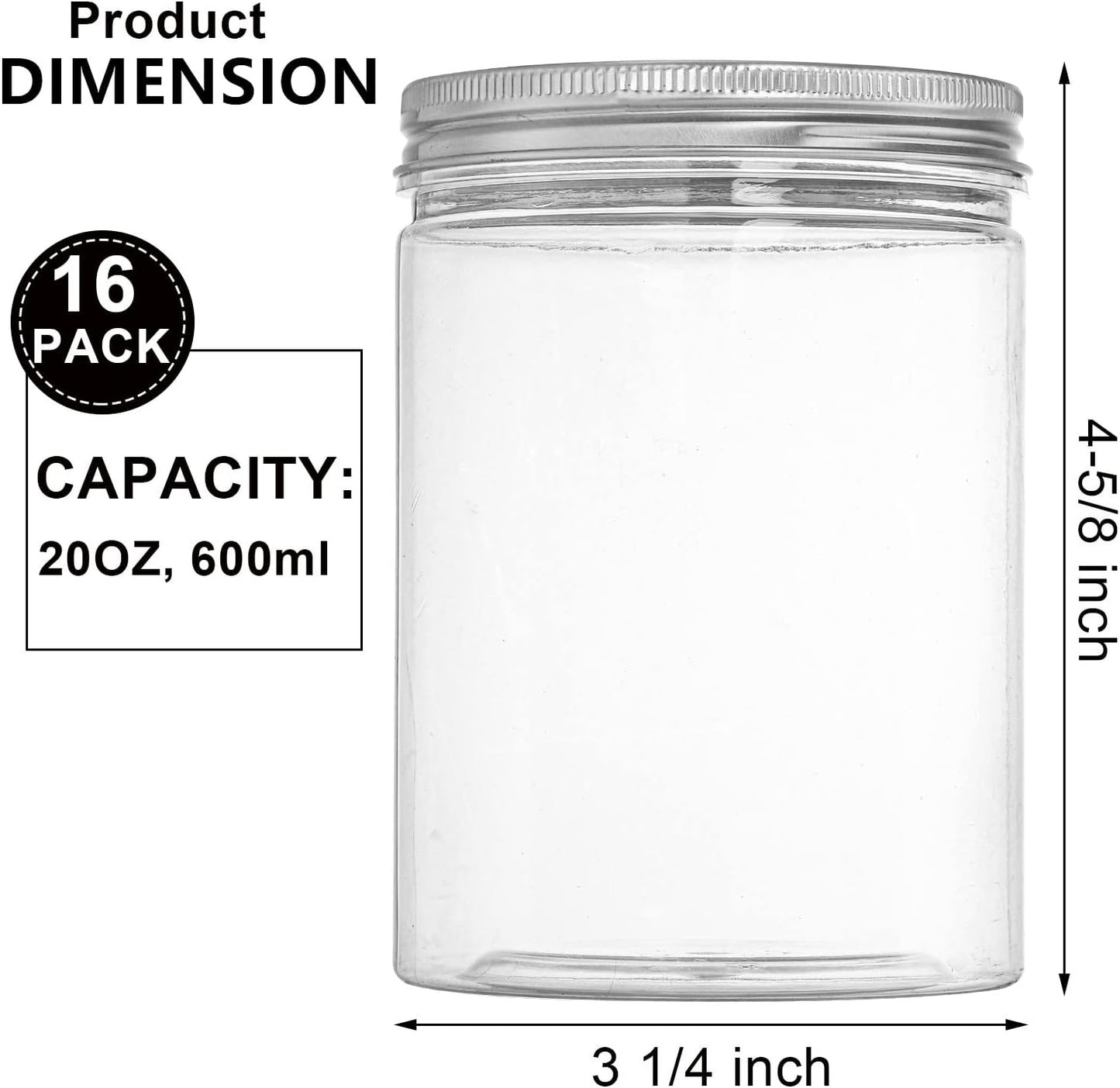 16 Pack Clear Plastic Jars Bottles Containers