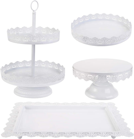 Set of 4 Cake Stands, White Metal