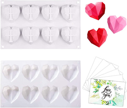 1 Pack Diamond Heart Silicone Chocolate Molds with 6 Greeting Cards