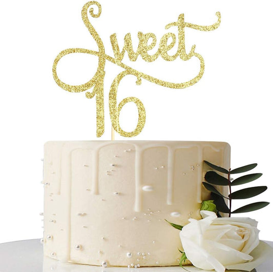 Gold Glitter Sweet 16 Cake Topper