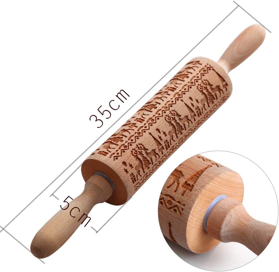 Christmas Wooden Rolling Pin Deep Embossed with Christmas