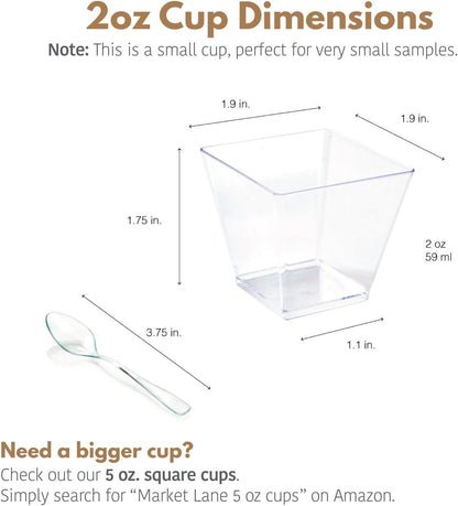 2 oz Clear Plastic Dessert Cups (100-Pack) with Mini Spoons