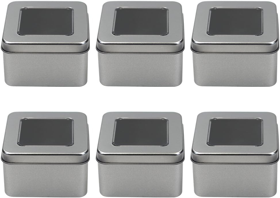 6-Pack of 8 Ounce Metal Box Square Rectangle Storage Tin Container Set