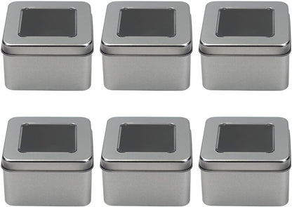 6-Pack of 8 Ounce Metal Box Square Rectangle Storage Tin Container Set