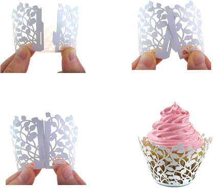 CUPCAKE WRAPPERS - 50 Pack White Shimmering Lace