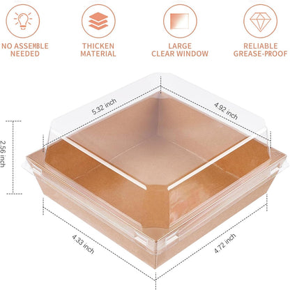 Small Charcuterie Boxes with Clear Lids, (50 CT) Brown