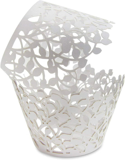 CUPCAKE WRAPPERS - 50 Pack White Shimmering Lace