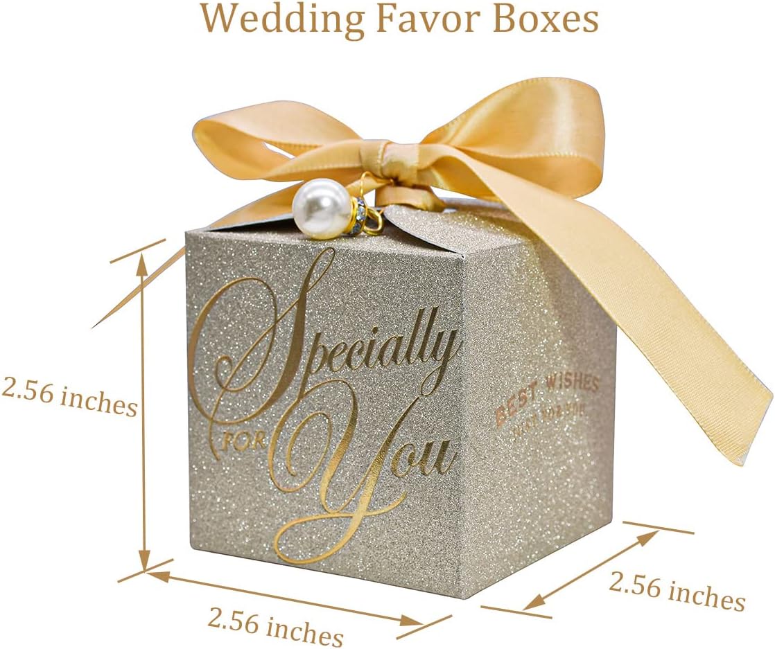 Small Gift Boxes with Lids 2.5x2.5x2.5 inches Wedding Favor Box with Ribbon- Gold