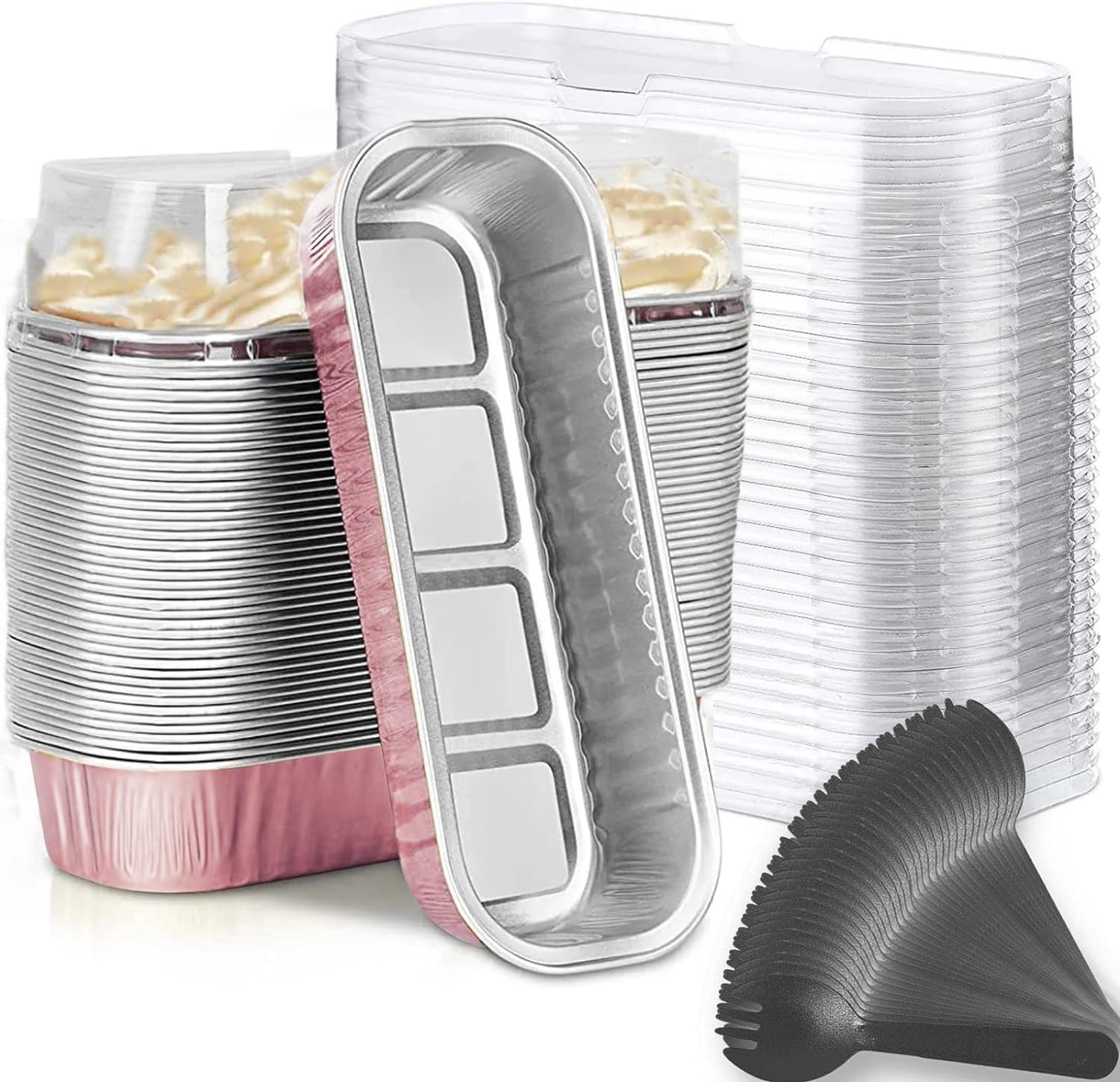 Mini Loaf Baking Pans with Lids and Spoons (50 Pack, 6.8oz)