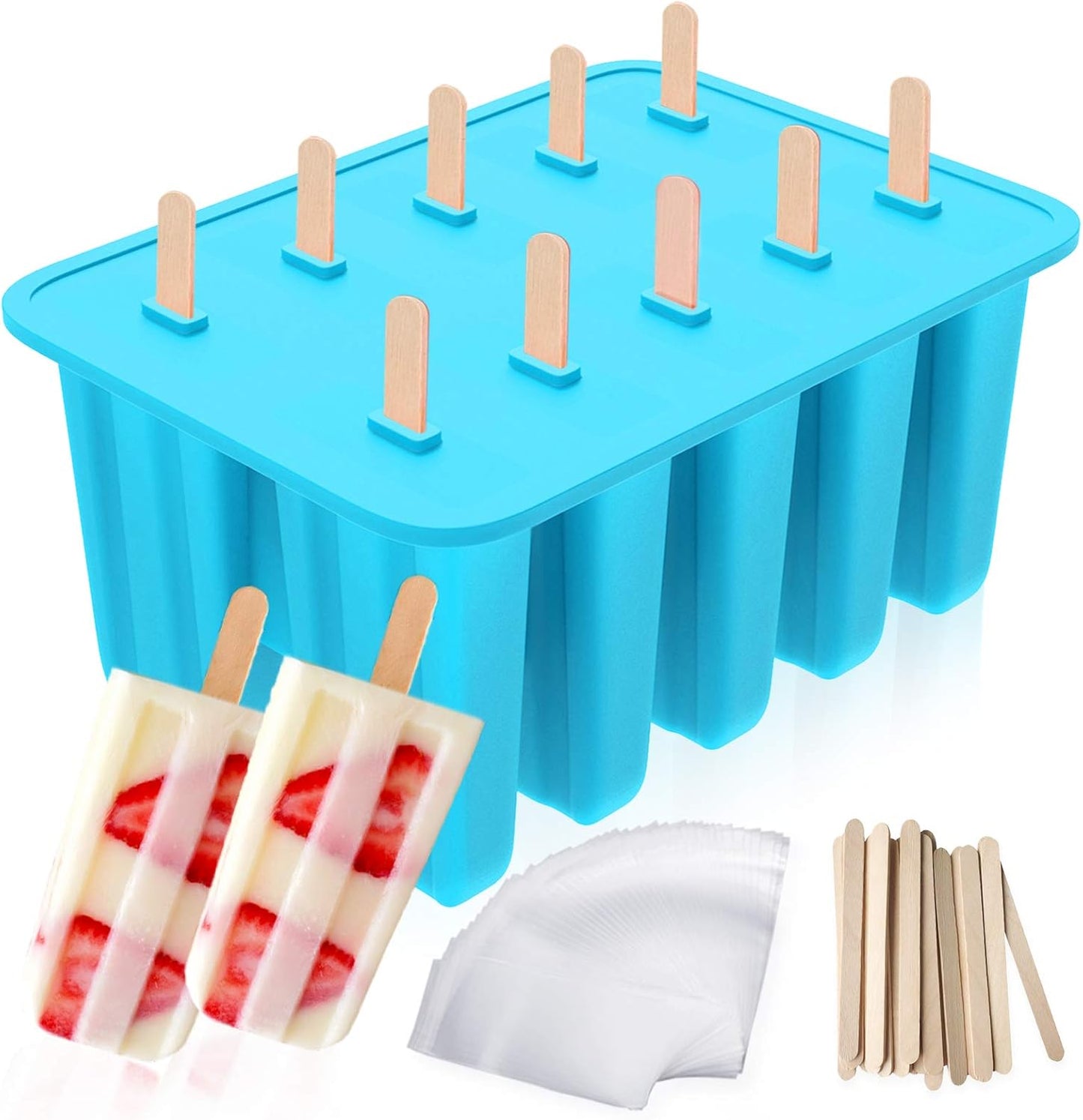 10-Cavity Reusable Silicone Popsicle Molds