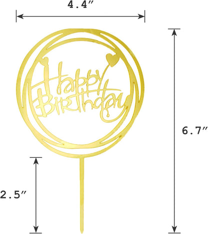 6-Pack Gold Birthday Cake Topper Set,