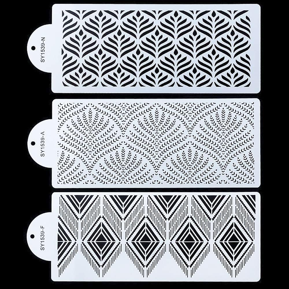 3 Pcs Cake Decorating Stencils Mold Plastic Templates