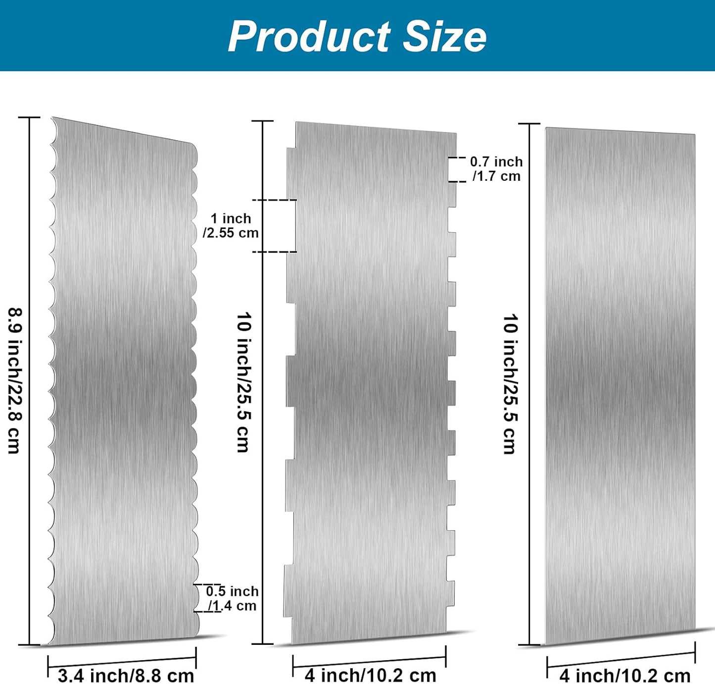 3 Pieces Stainless Steel Cake Scraper 10 Inch