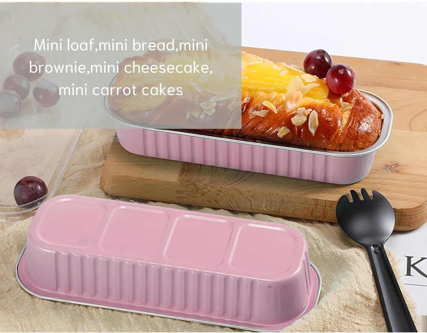 Mini Loaf Baking Pans with Lids and Spoons (50 Pack, 6.8oz)