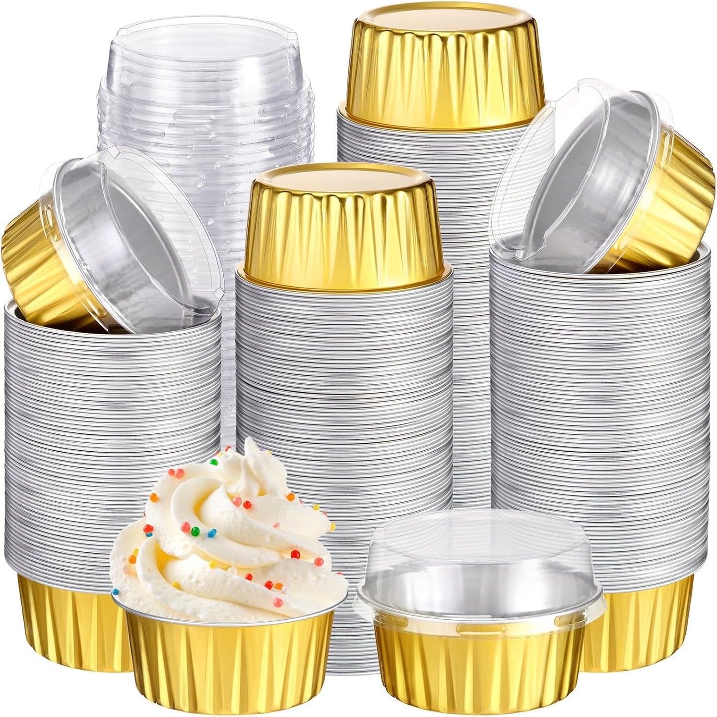 400 Pcs Aluminum Foil Baking Cups 5 oz Disposable Ramekins with Lids