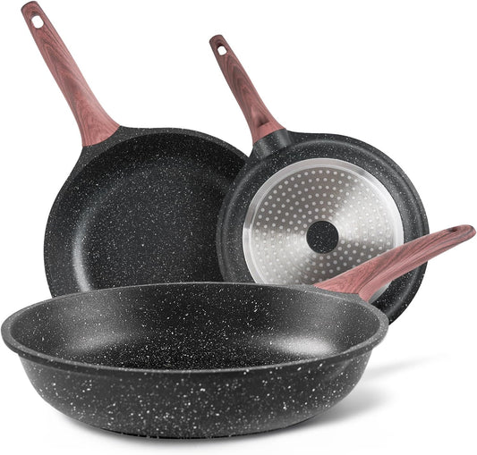 Pans Set Nonstick,Granite non stick skillets and frying pans set(8+10+12inch),