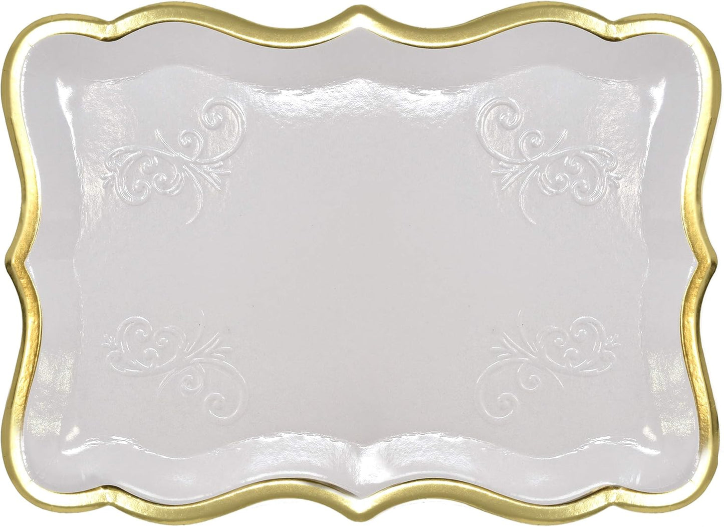 10 White Rectangle Trays with Gold Rim Border