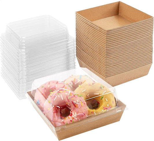 Small Charcuterie Boxes with Clear Lids, (50 CT) Brown