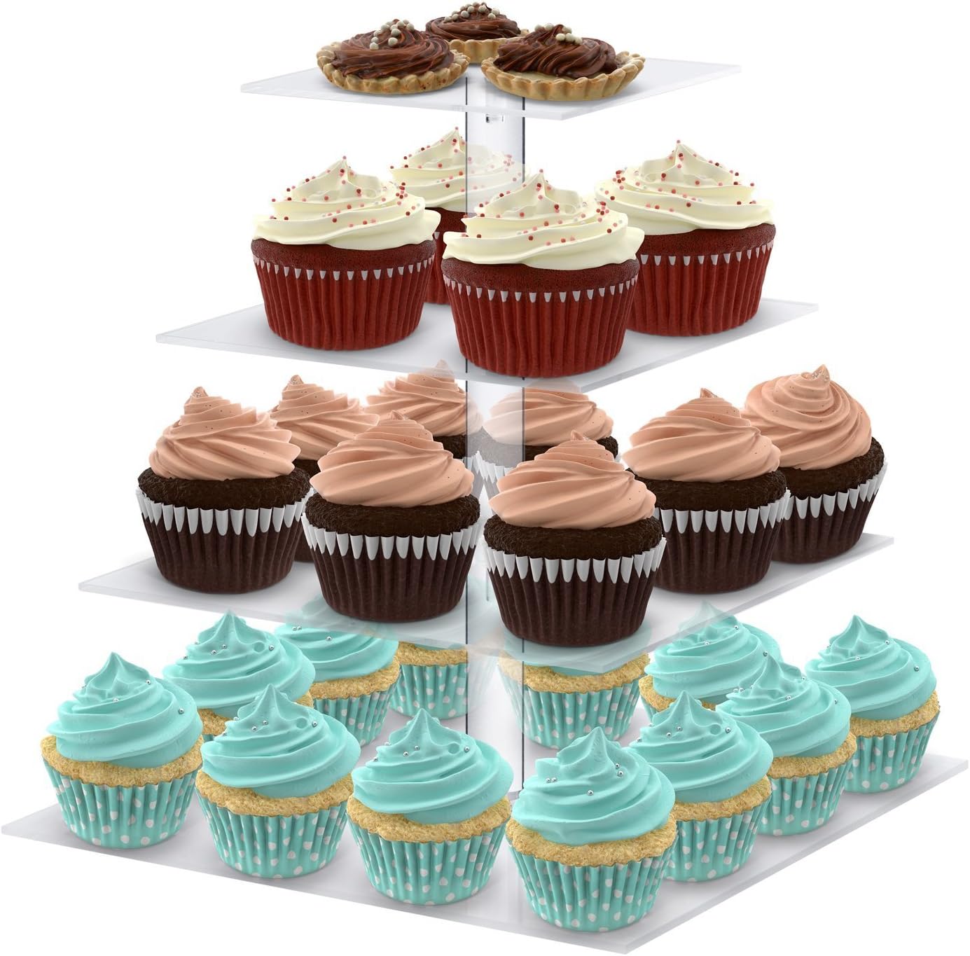 Acrylic 4-Tier Square Stacked Party Cupcake Stand