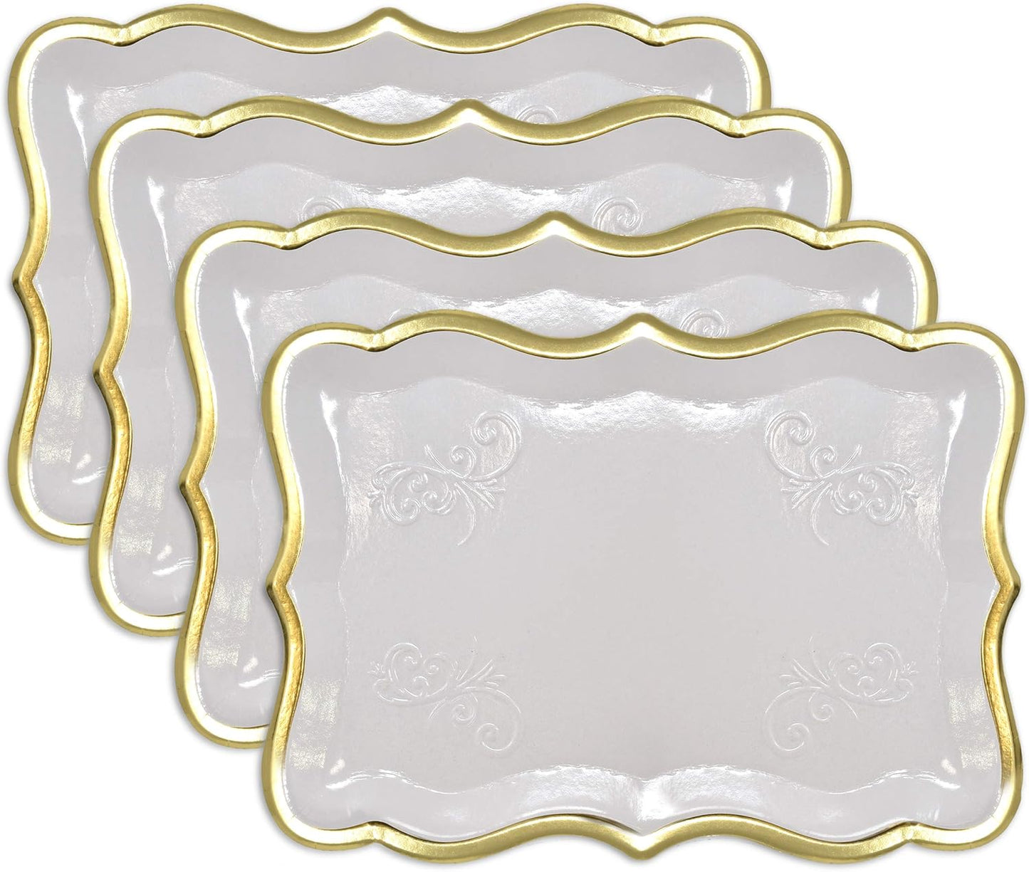 10 White Rectangle Trays with Gold Rim Border