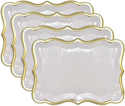 10 White Rectangle Trays with Gold Rim Border