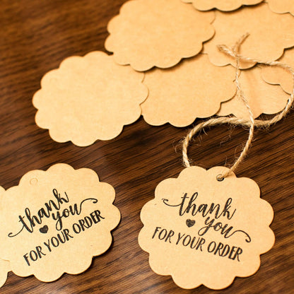 Brown Craft Scalloped Paper Label Tags with Jute Twines String