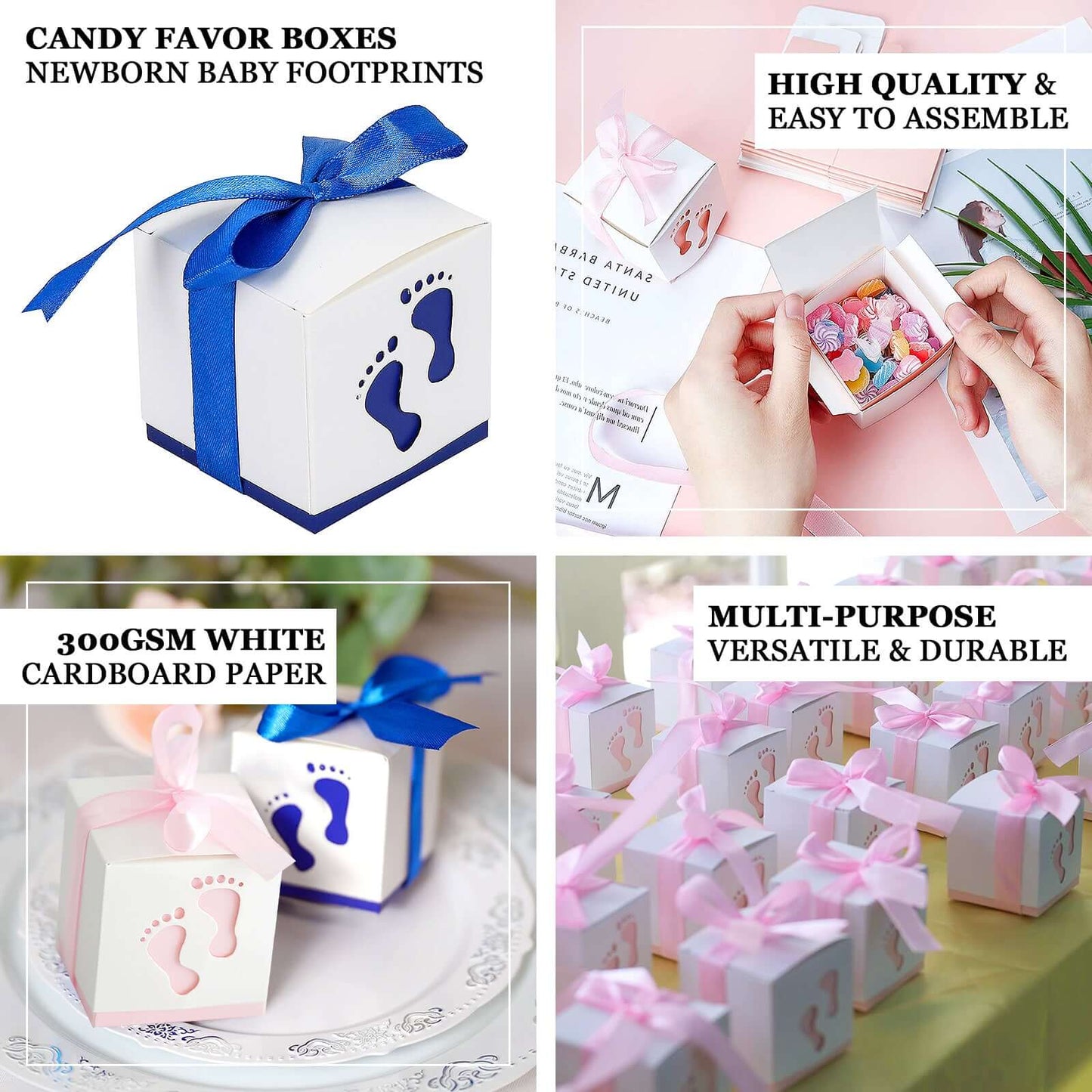 25 Pack Pink Footprint Baby Shower Party Favor Candy Gift Boxes 2"