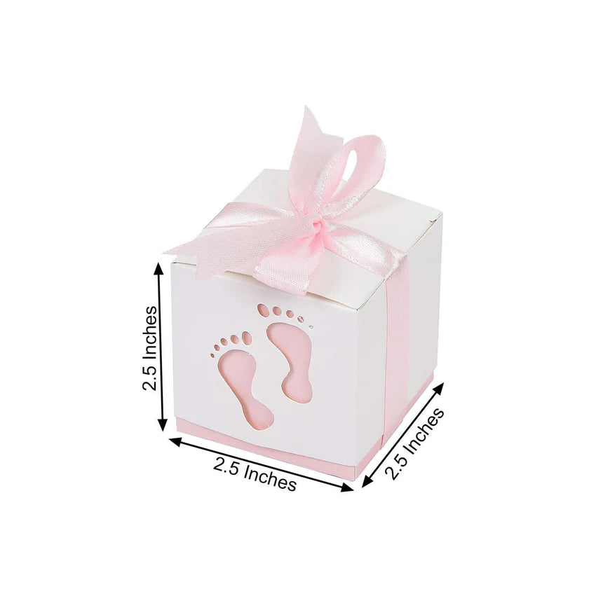 25 Pack Pink Footprint Baby Shower Party Favor Candy Gift Boxes 2"