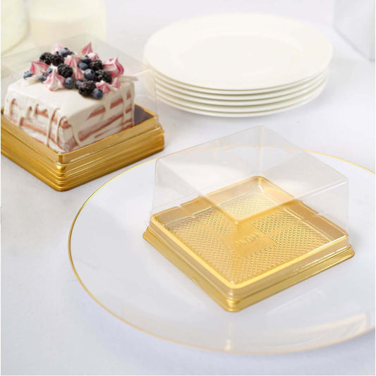 50 Pack Clear / Gold Square Mini Plastic Dessert Party Favor Boxes