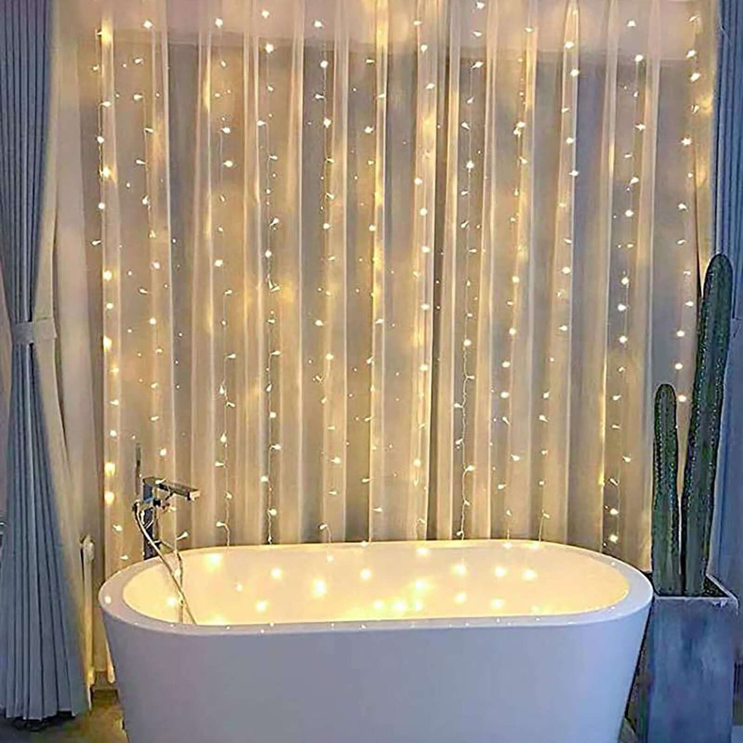 Warm White 300 LED Icicle Curtain Fairy String Lights