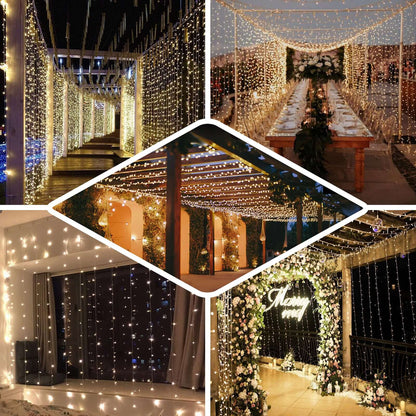 Cool White 300 LED Icicle Curtain Fairy String Lights with 8 Modes 10ft