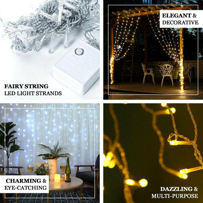 Cool White 192 LED Icicle Curtain Fairy String Lights with 8 Modes 5ftx8ft