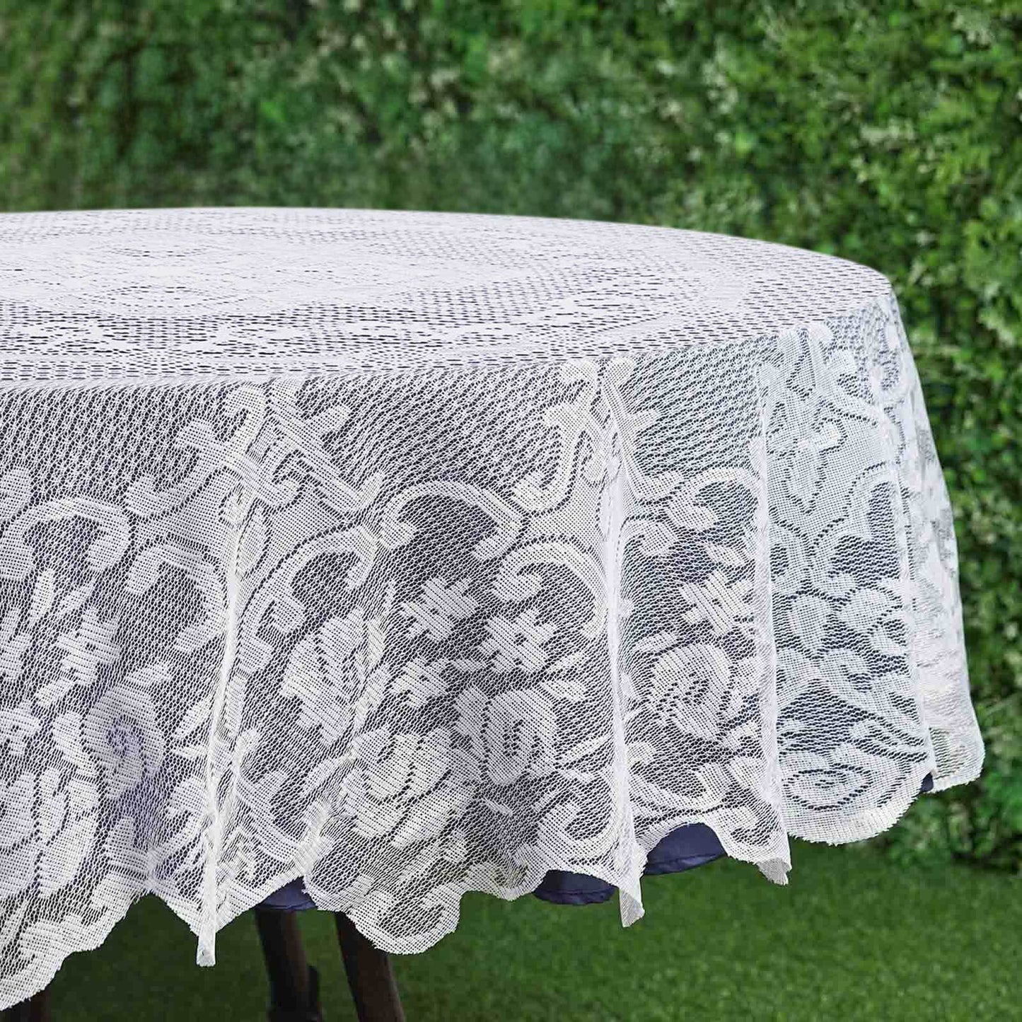 Premium Lace White Round Seamless Tablecloth 70"