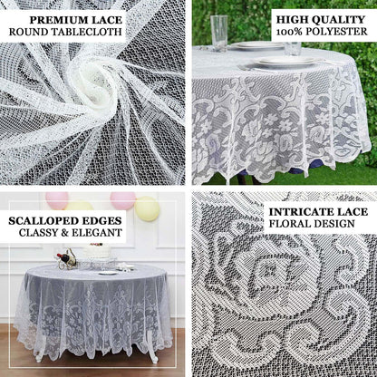 Premium Lace White Round Seamless Tablecloth 70"