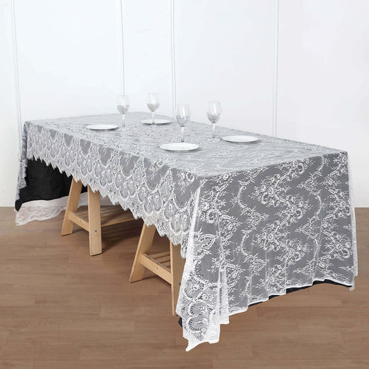 White Premium Lace Seamless Rectangle Tablecloth- 60"x120"