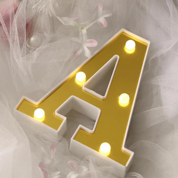 Gold 3D Marquee "A" Letters - Warm White 5 LED Light Up Letters 6"