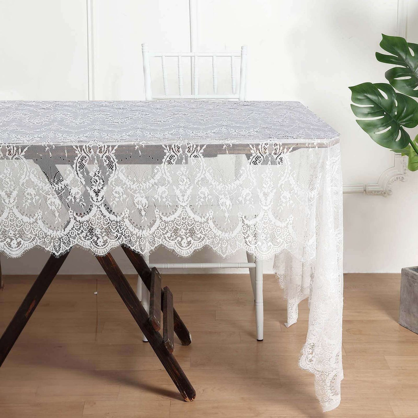 White Premium Lace Seamless Rectangle Tablecloth- 60"x120"