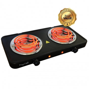 MegaChef Electric Easily Portable Ultra Lightweight Dual Coil Burner - BLACK